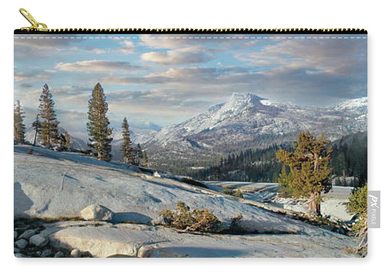 California Zip Pouch featuring the photograph California Mountains Tioga Pass Rocky Paradise panorama by Dan Carmichael