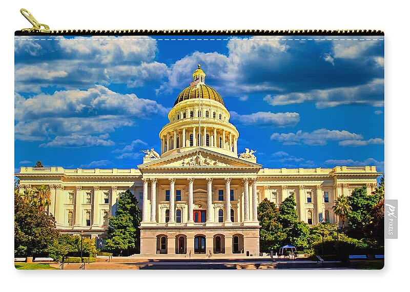 California State Capitol Zip Pouch featuring the digital art California State Capitol in Sacramento - digital painting by Nicko Prints