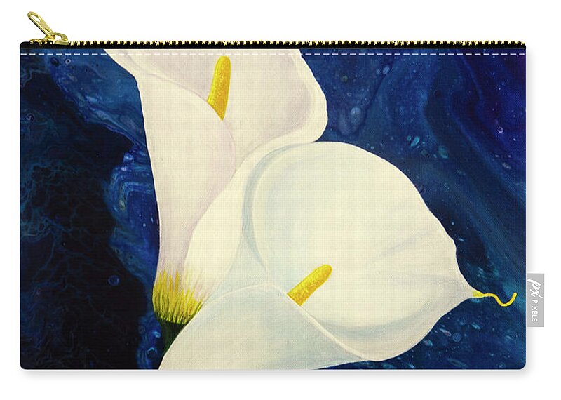 Lilies Zip Pouch featuring the painting Calla Lilies by Donna Manaraze