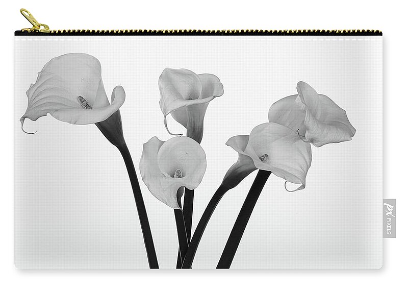 Calla Lillies Zip Pouch featuring the photograph Calla Lillies x 5 Black and White by Steve Templeton