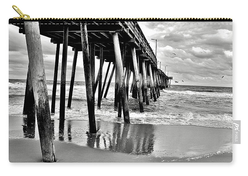 Black And White Pier Zip Pouch featuring the photograph Calm Before The Storm BW by Susie Loechler