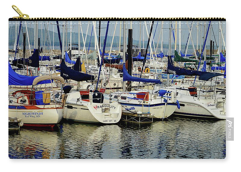 Lake City Marina Zip Pouch featuring the photograph Calm Waters by Susie Loechler