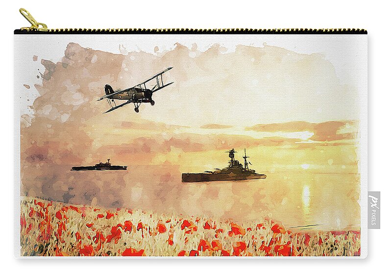 Navy Poppies Zip Pouch featuring the digital art Calmer Waters by Airpower Art