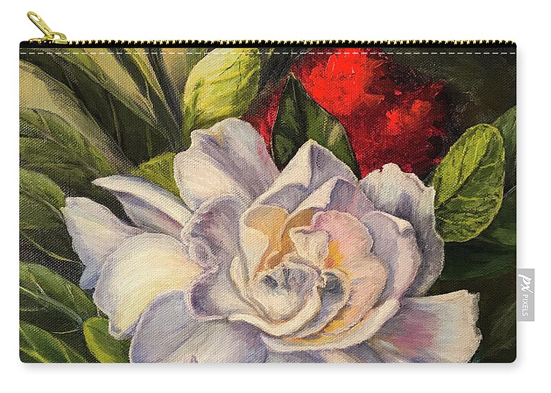 Paintings Zip Pouch featuring the painting Camellia by Sherrell Rodgers