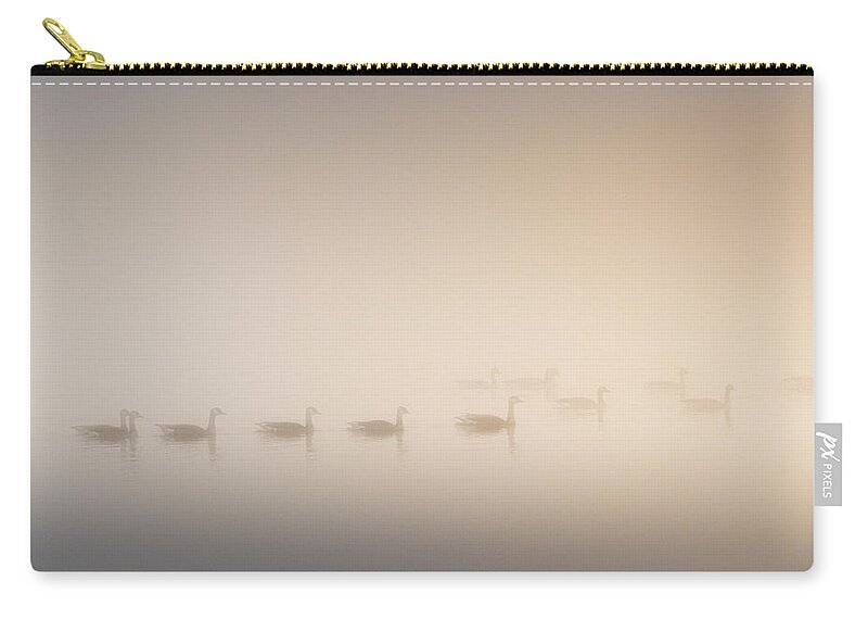 Canadian Goose Zip Pouch featuring the photograph Canada Geese In The Fog by Jordan Hill