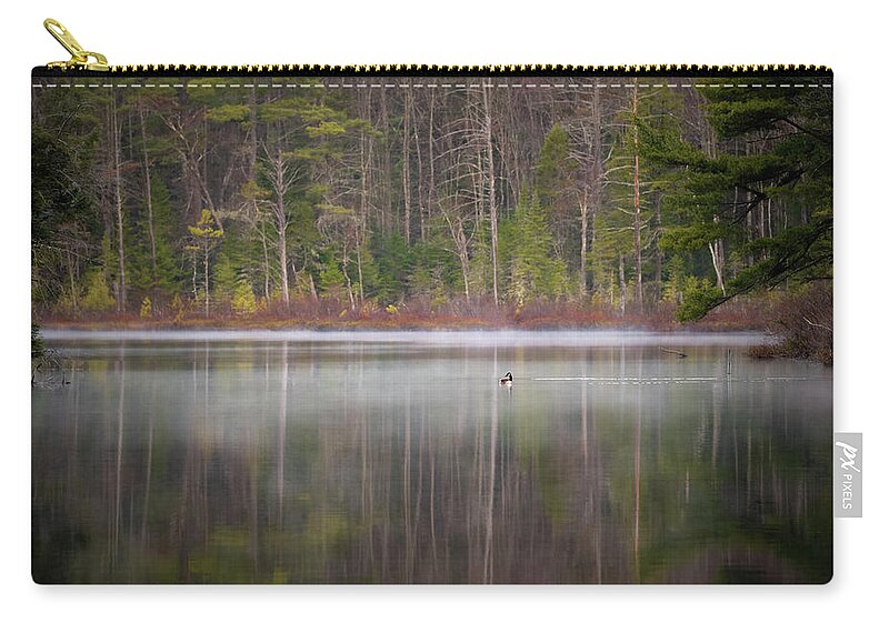 Nature Carry-all Pouch featuring the photograph Canada Goose on a Misty Swift River Morning by William Dickman