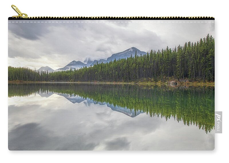 Canadian Rockies Reflection Lake Zip Pouch featuring the photograph Canadian Rockies Reflection Lake by Dan Sproul