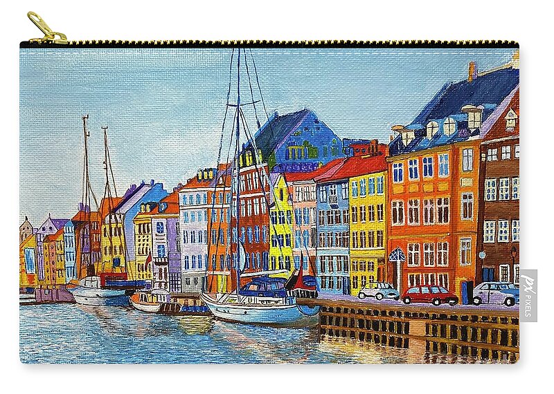 Canal Zip Pouch featuring the painting Canal in Nyhavn, Copenhagen by William Bowers