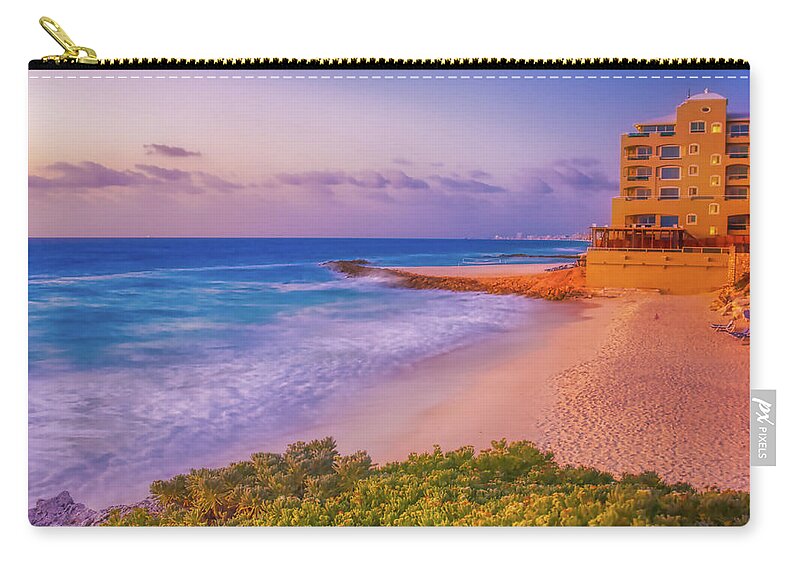 Cancun Carry-all Pouch featuring the photograph Cancun beach at sunrise by Tatiana Travelways