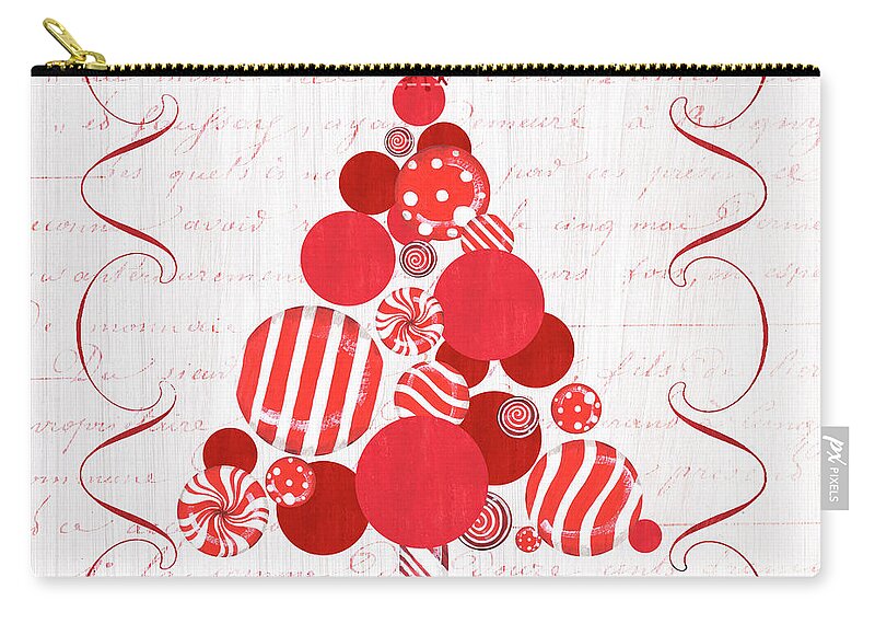#faaAdWordsBest Zip Pouch featuring the painting Candy Cane Christmas Tree by Debbie DeWitt
