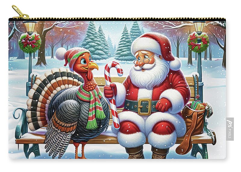 Santa Claus Zip Pouch featuring the digital art Candy Canes and Companions by Bill and Linda Tiepelman