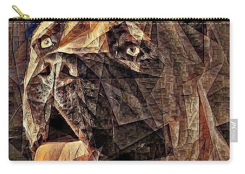 Cane Corso Zip Pouch featuring the digital art Cane Corso head in the cubist style with big triangular shapes by Nicko Prints