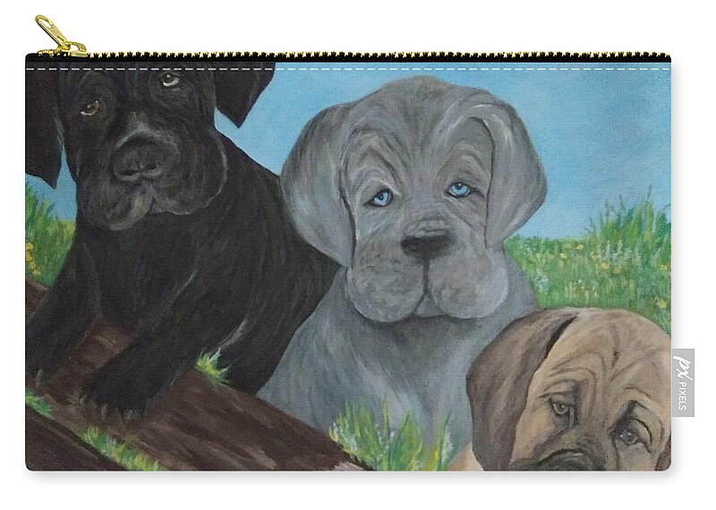 Pet Portraits Zip Pouch featuring the painting Cane Corso Puppies by Christy Saunders Church