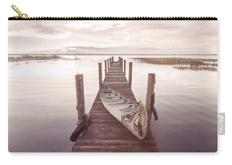 Dock Zip Pouch featuring the photograph Canoe on the Cottage Dock by Debra and Dave Vanderlaan