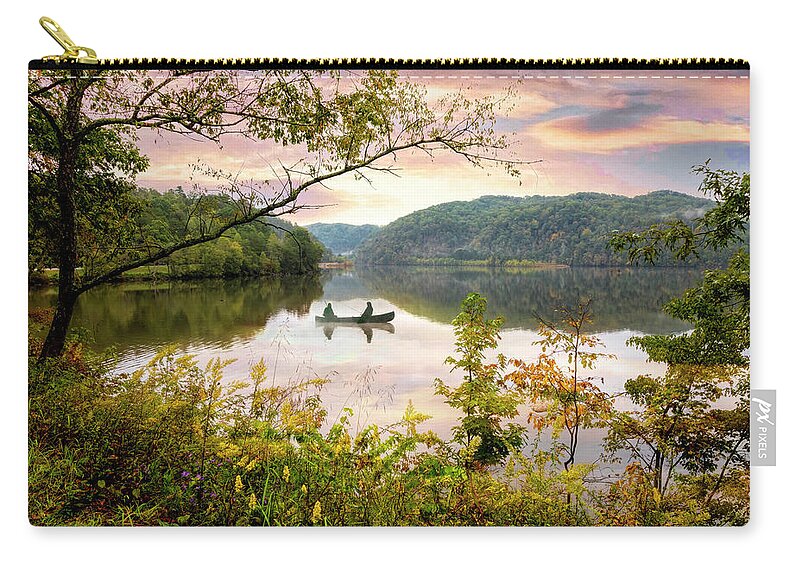 Boats Zip Pouch featuring the photograph Canoeing on the Lake Ocoee Parksville by Debra and Dave Vanderlaan