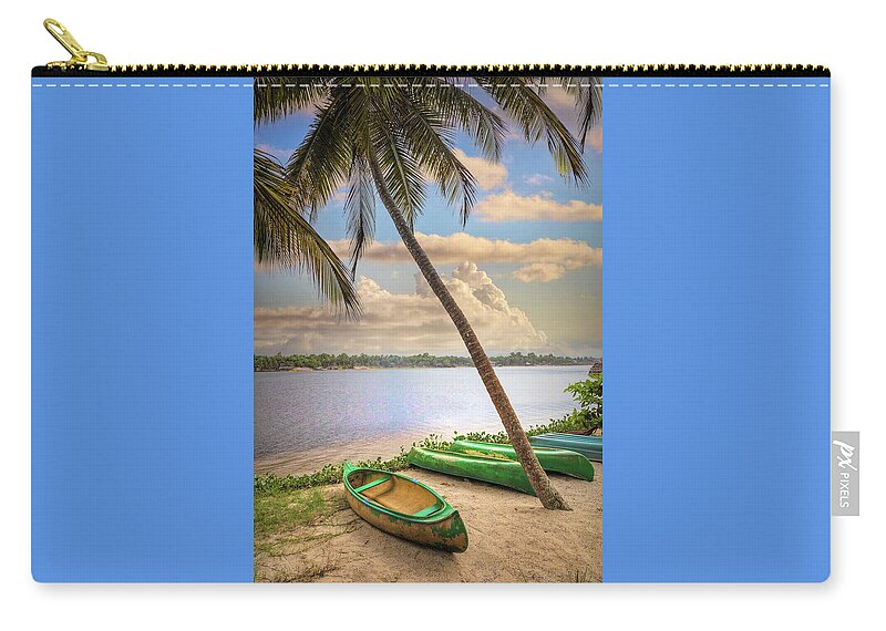 African Zip Pouch featuring the photograph Canoes Waiting on the Beach by Debra and Dave Vanderlaan