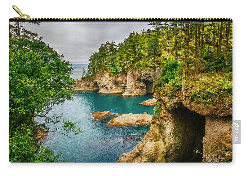Cape Zip Pouch featuring the photograph Cape Flattery Cave by Amanda Jones