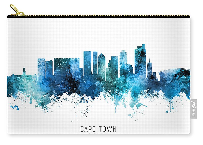 Cape Town Carry-all Pouch featuring the digital art Cape Town South Africa Skyline #73 by Michael Tompsett