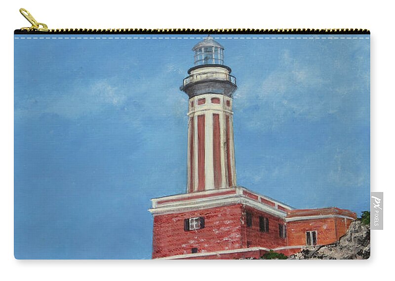 Capri Zip Pouch featuring the painting Capri Lighthouse by Zan Savage