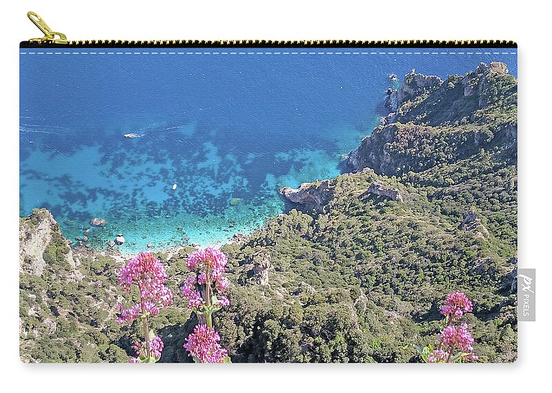 Capri Carry-all Pouch featuring the photograph Capri, sea and flowers by Yvonne Jasinski