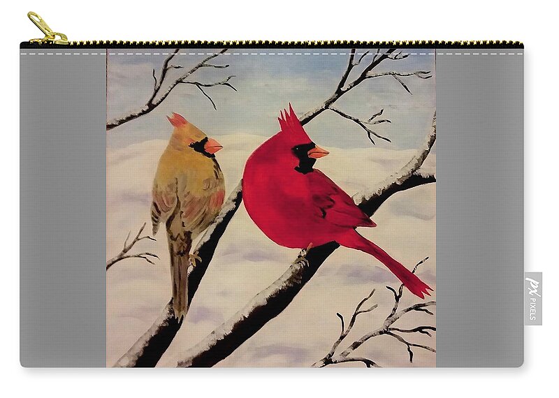 Birds Zip Pouch featuring the painting Cardinal Couple by Nancy Sisco