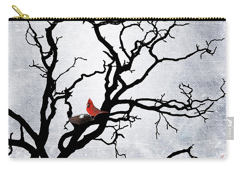 Cardinal Zip Pouch featuring the digital art Cardinal in Winter by Janice Leagra