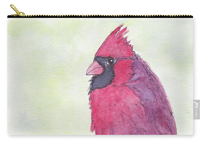 Birds Carry-all Pouch featuring the painting Cardinal Visiting by Anne Katzeff