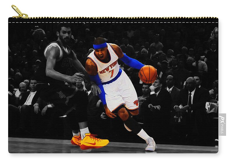 Carmelo Anthony Zip Pouch featuring the mixed media Carmelo Anthony by Brian Reaves