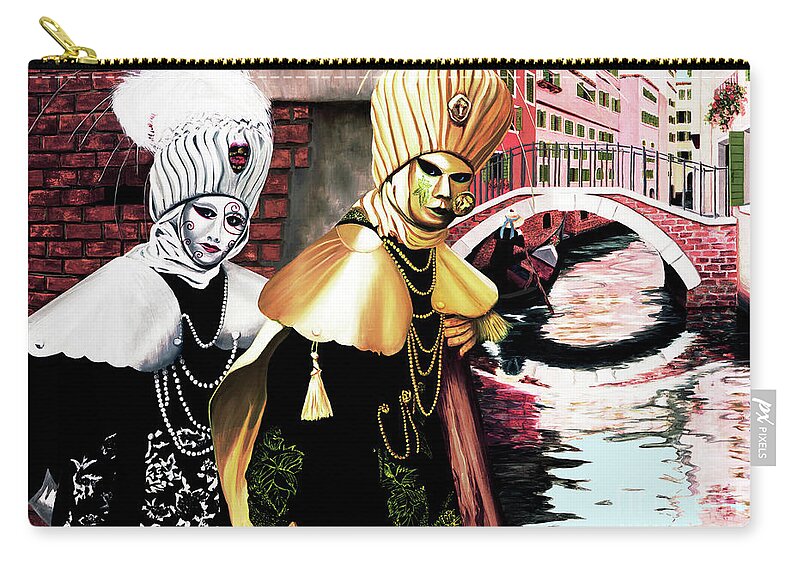 Carnival Zip Pouch featuring the painting Carnevale di Venezia -Prints of Oil Painting by Mary Grden