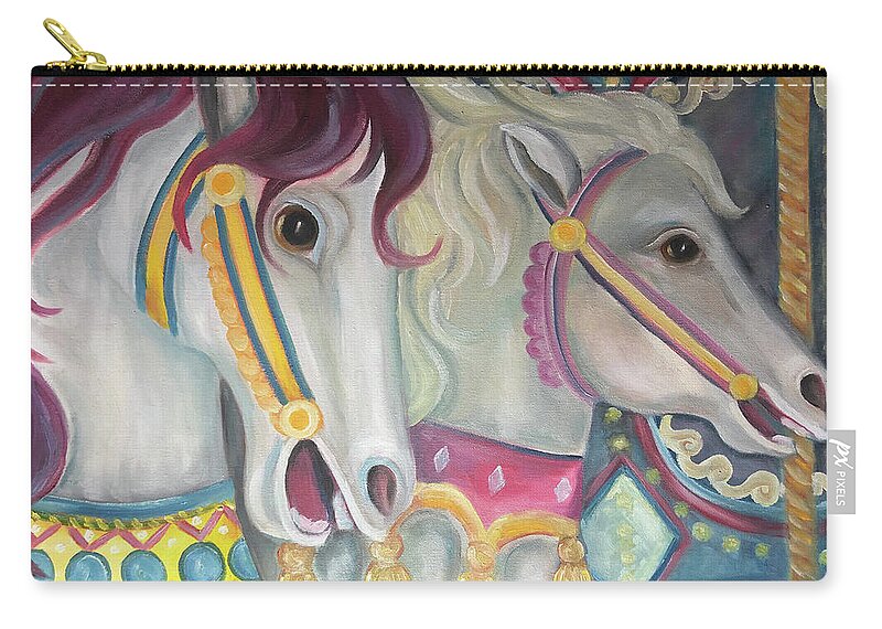 Carnaval Zip Pouch featuring the painting Carousel Horses by Barbara Landry