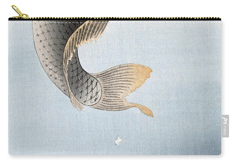 1900s Decade Zip Pouch featuring the drawing Carp Jumping by Ohara Koson