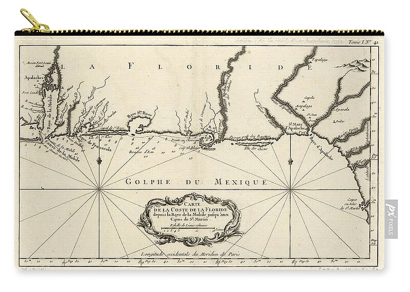 Map Carry-all Pouch featuring the painting Carte de la coste de la Floride depuis la baye de la Mobile jusqu' aux cayes de St. Martin. LOC 7469 by MotionAge Designs