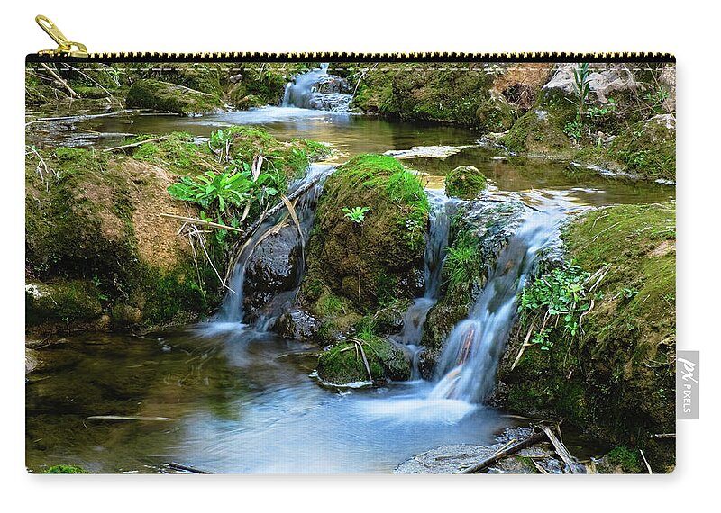 Pego Do Inferno Zip Pouch featuring the photograph Cascades in a peaceful creek scenery by Angelo DeVal