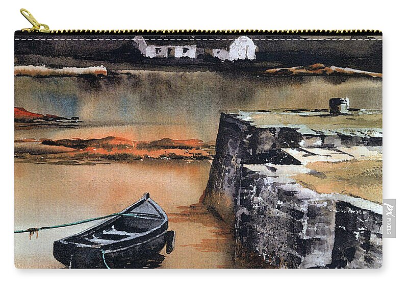 Galway Zip Pouch featuring the painting Cashel Pier, Connemara by Val Byrne