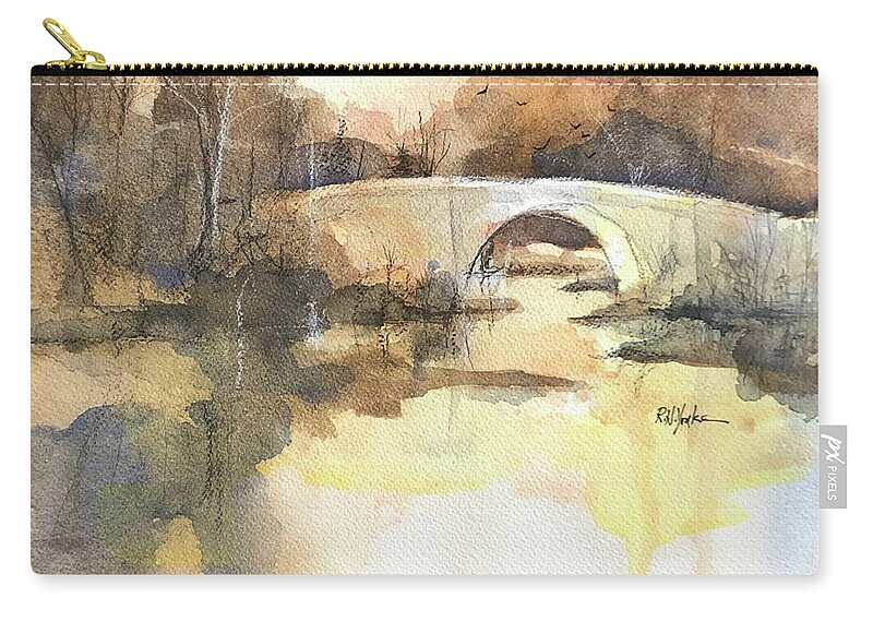 Casselman River Bridge Zip Pouch featuring the painting Casselman Calm by Robert Yonke
