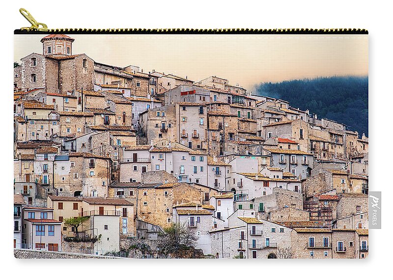 Abruzzo Zip Pouch featuring the photograph Castel del Monte village in Abruzzo Gran Sasso National Park - Italy by Luca Lorenzelli