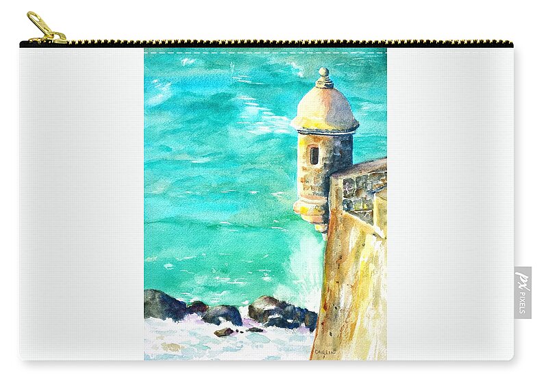 Puerto Rico Zip Pouch featuring the painting Castillo de San Cristobal Ocean Sentry by Carlin Blahnik CarlinArtWatercolor