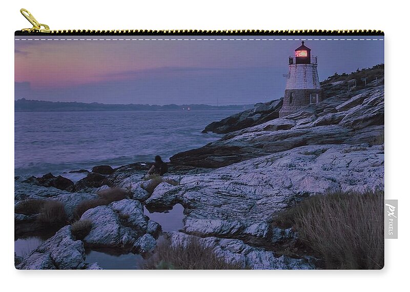 Castle Hill Lighthouse Zip Pouch featuring the photograph Castle Hill Lighthouse at sunset by Christina McGoran