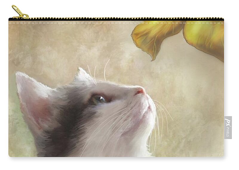 Cat Zip Pouch featuring the digital art Cat 669 by Lucie Dumas