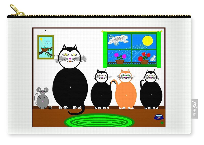 Cats Zip Pouch featuring the digital art Cat And Mouse Family by Will Borden