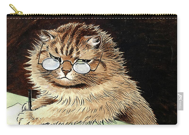 Louis Wain Zip Pouch featuring the painting Cat at Work with Glasses by Louis Wain