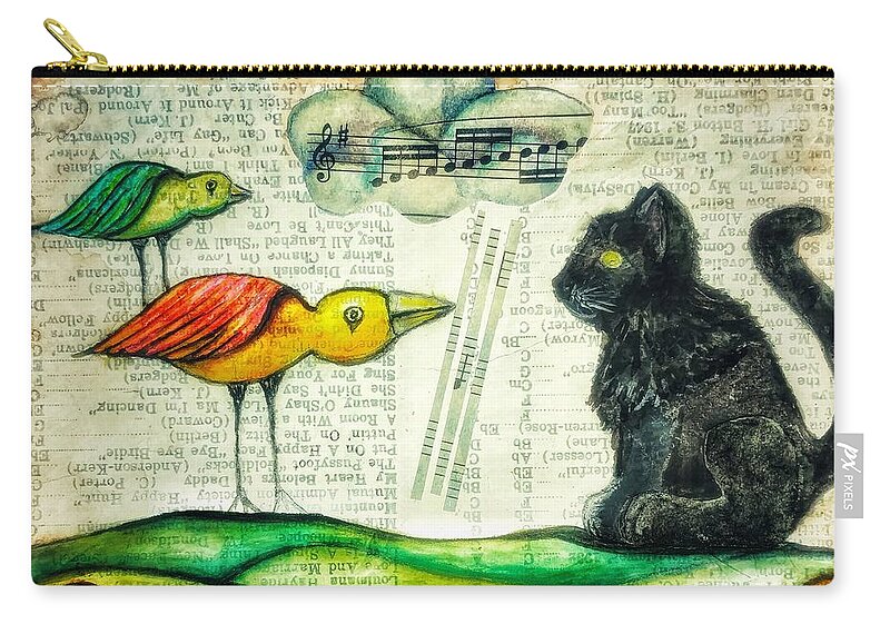 Birds Zip Pouch featuring the digital art Cat Bird by Delight Worthyn