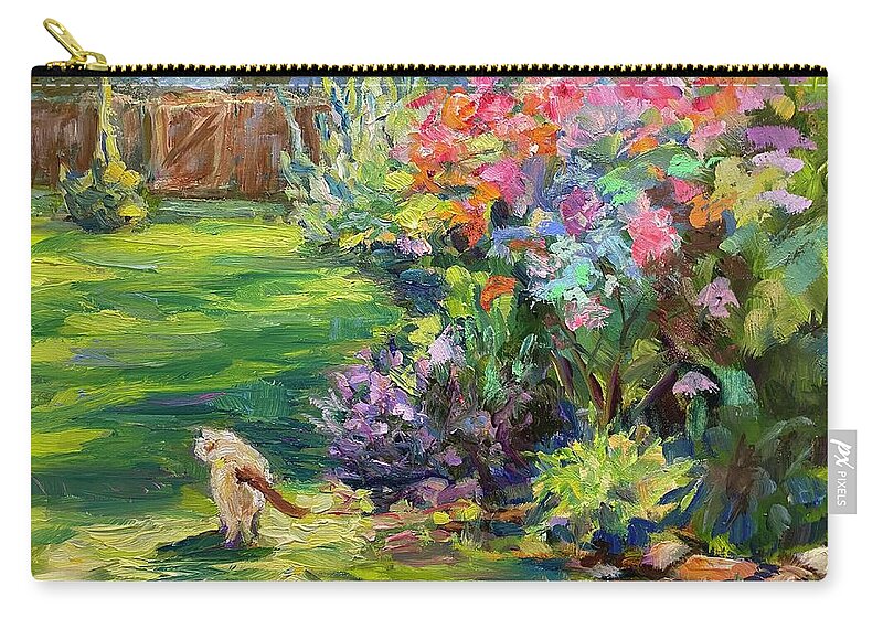 Cat Carry-all Pouch featuring the painting Cat in the Garden by Madeleine Shulman