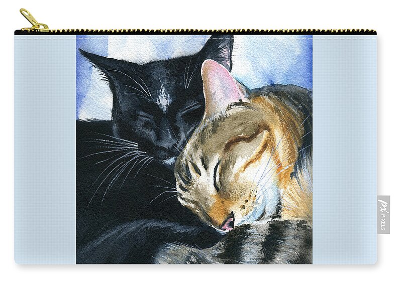 Cat Love Zip Pouch featuring the painting Cat Love by Dora Hathazi Mendes