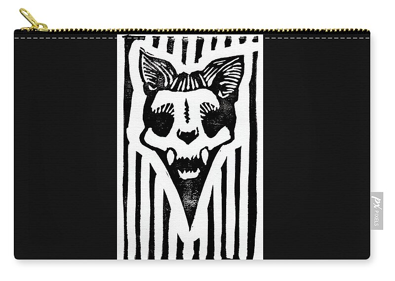 Lino Zip Pouch featuring the relief Cat Skull by Tiffany DiGiacomo