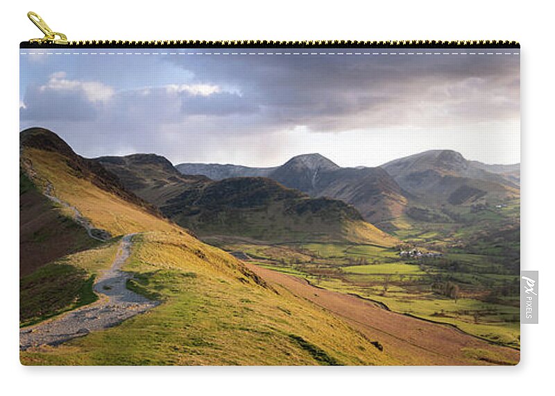 Panorama Zip Pouch featuring the photograph Catbells Hiking trail in the Lake District England by Sonny Ryse