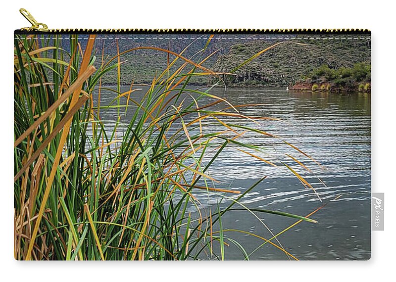 Cattail Zip Pouch featuring the photograph Cattail Reeds on Saguaro Lake by Bonny Puckett