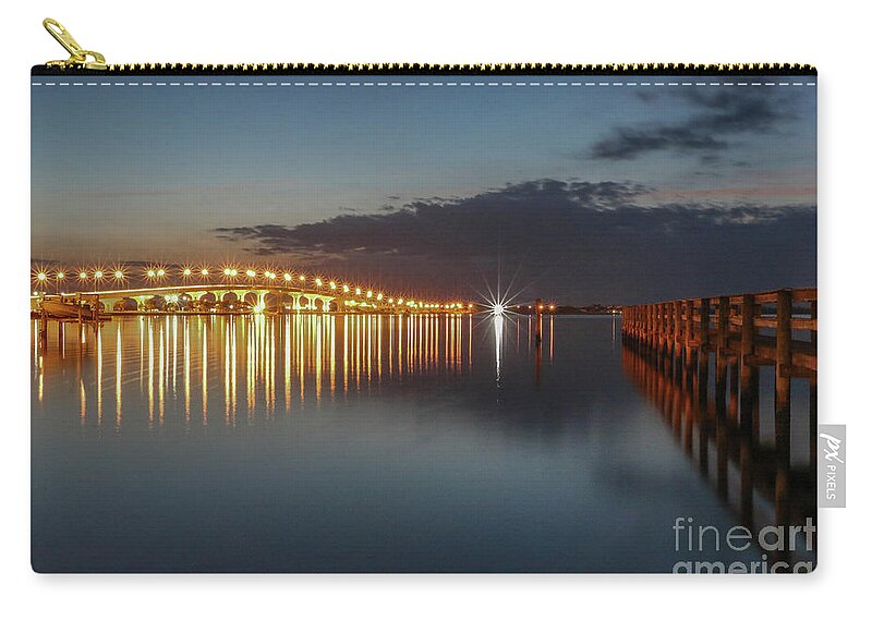 Causeway Zip Pouch featuring the photograph Causeway and Pier by Tom Claud