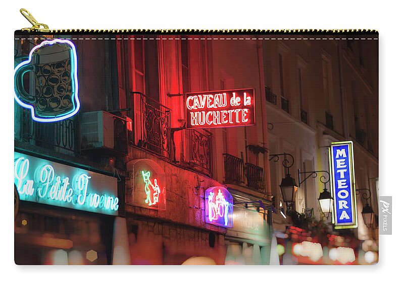 Neon Signs Zip Pouch featuring the photograph Caveau de la Huchette - Paris, France by Melanie Alexandra Price