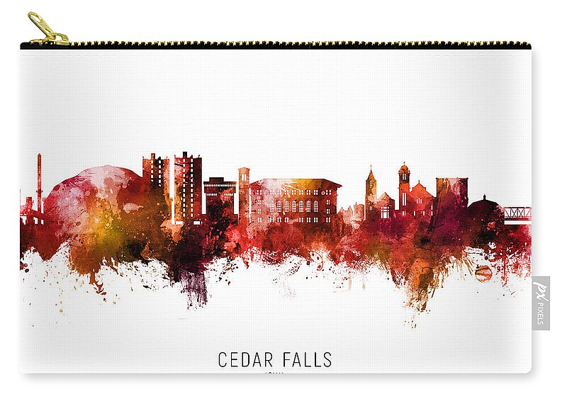 Cedar Falls Zip Pouch featuring the digital art Cedar Falls Iowa Skyline #28 by Michael Tompsett